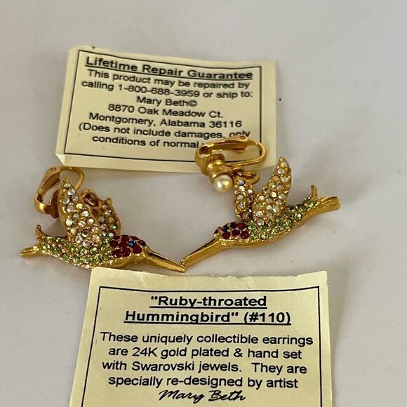 NWOT Pell re-designed by Mary Beth, 24K plated humming bird earrings. - Picture 2 of 8